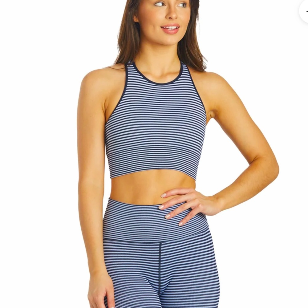 Spiritual Gangster High Neck Jacquard Stripe Bra Top